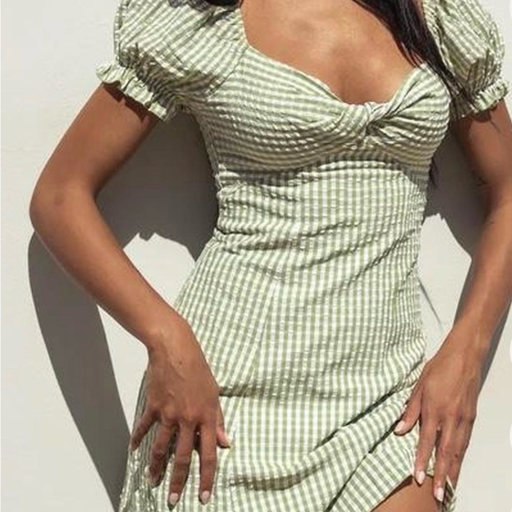 Princess Polly Green Gingham Puff Sleeve Dress